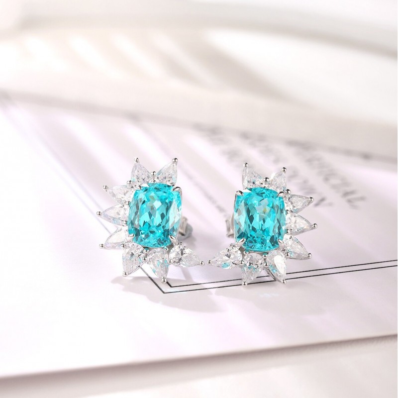 Ruif Jewelry Classic Design S925 Silver 7.102ct Lab Grown Paraiba Sapphire Earrings Gemstone Jewelry