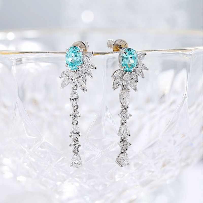 Ruif Jewelry Classic Design S925 Silver Lab Grown Paraiba Sapphire Earrings Gemstone Jewelry