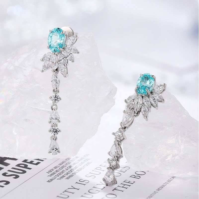 Ruif Jewelry Classic Design S925 Silver Lab Grown Paraiba Sapphire Earrings Gemstone Jewelry