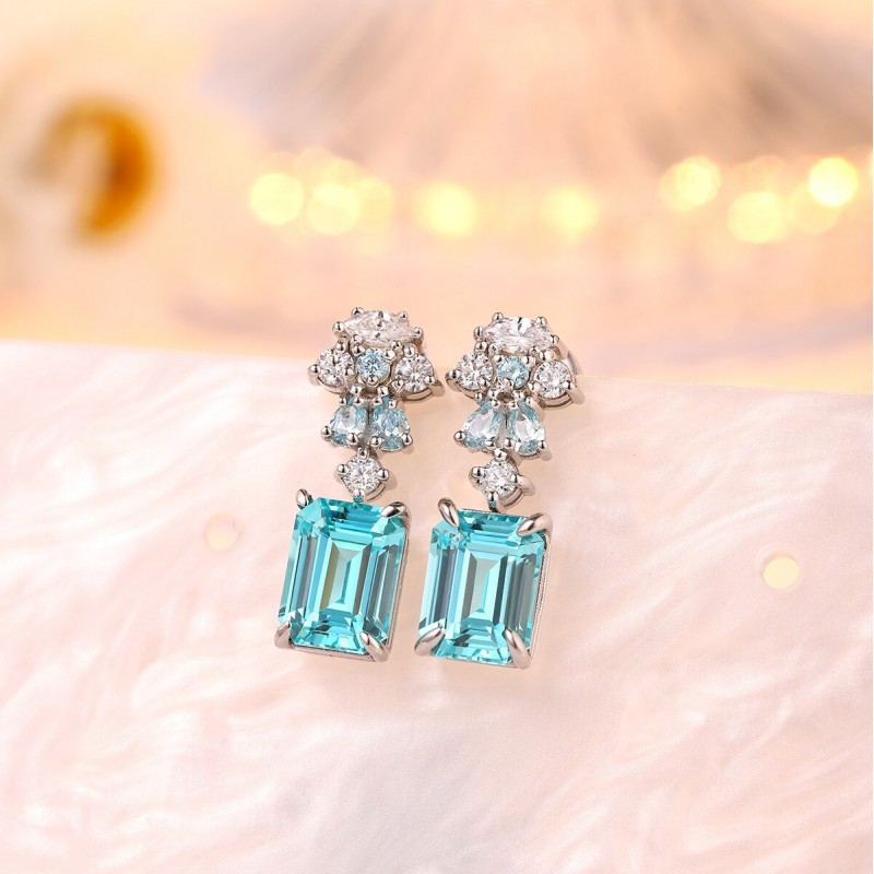 Ruif Jewelry Classic Design S925 Silver 2.58ct Lab Grown Paraiba Sapphire Earrings Gemstone Jewelry