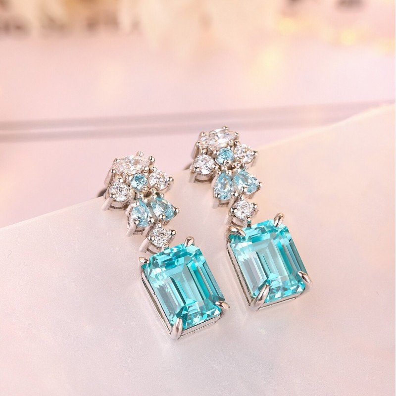 Ruif Jewelry Classic Design S925 Silver 2.58ct Lab Grown Paraiba Sapphire Earrings Gemstone Jewelry