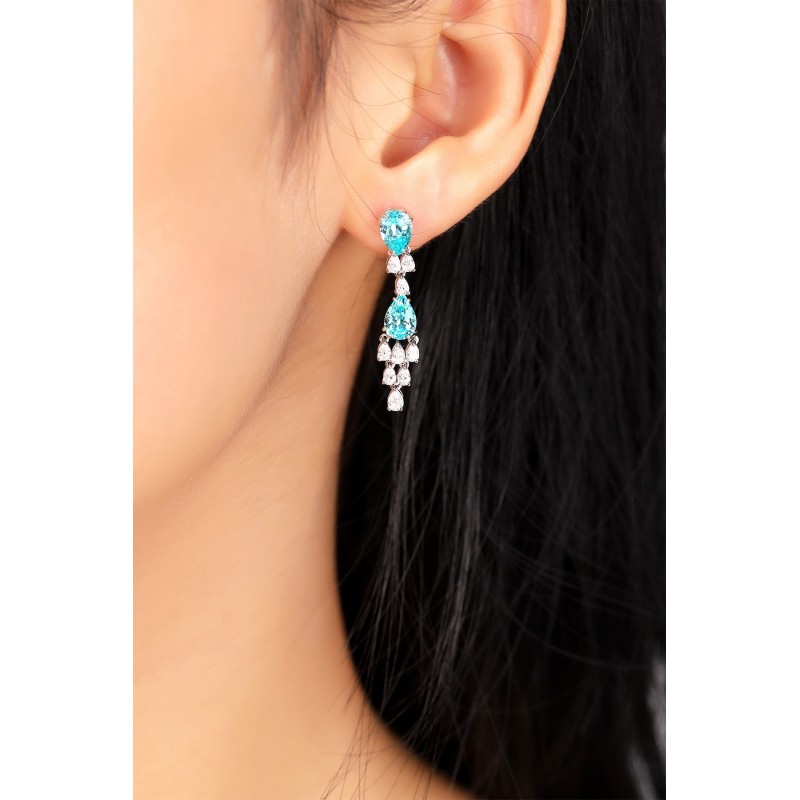 Ruif Jewelry Classic Design S925 Silver 5.2ct Lab Grown Paraiba Sapphire Earrings Gemstone Jewelry