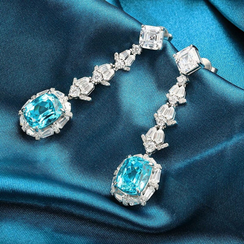 Ruif Jewelry Classic Design S925 Silverb10.85ct Lab Grown Paraiba Sapphire Earrings Gemstone Jewelry