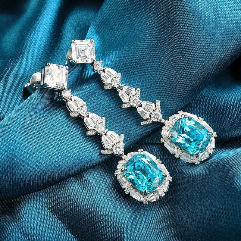 Ruif Jewelry Classic Design S925 Silverb10.85ct Lab Grown Paraiba Sapphire Earrings Gemstone Jewelry