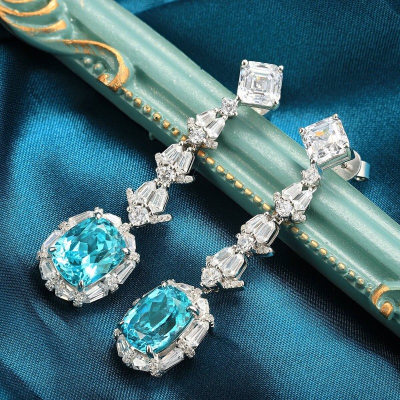 Ruif Jewelry Classic Design S925 Silverb10.85ct Lab Grown Paraiba Sapphire Earrings Gemstone Jewelry