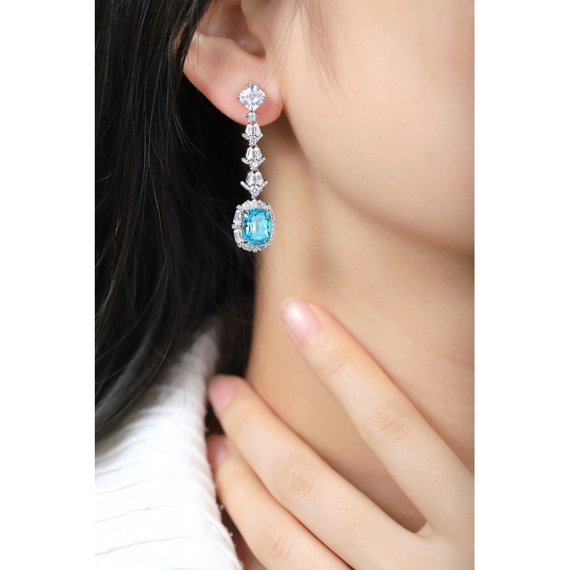 Ruif Jewelry Classic Design S925 Silverb10.85ct Lab Grown Paraiba Sapphire Earrings Gemstone Jewelry