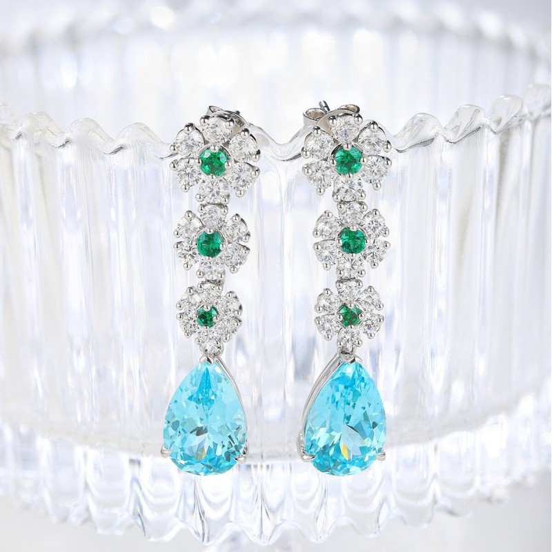 Ruif Jewelry Classic Design S925 Silver 9.41ct Lab Grown Paraiba Sapphire Earrings Gemstone Jewelry