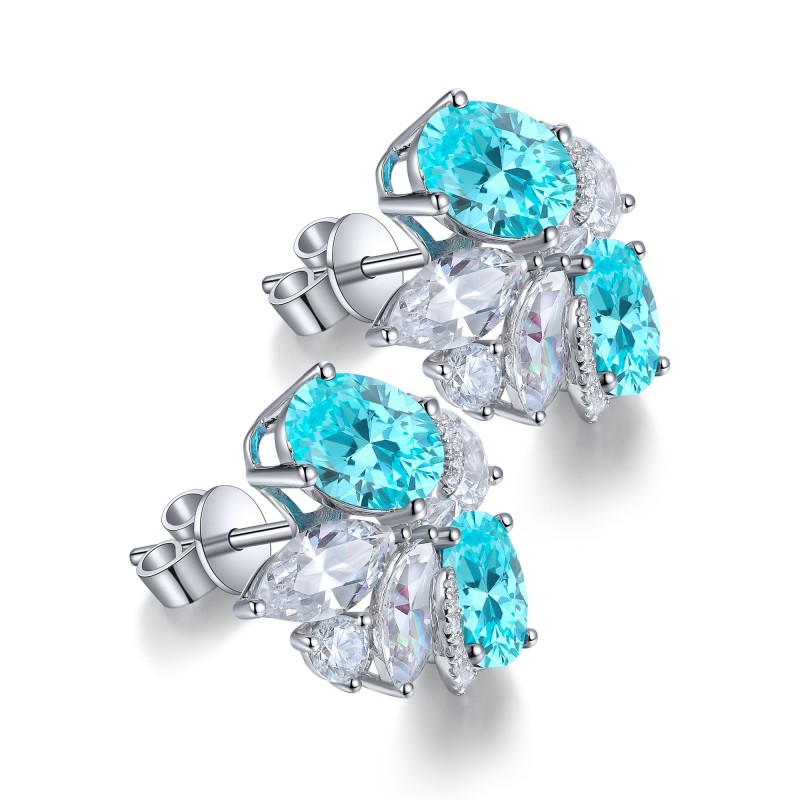 Ruif Jewlery Classic Design S925 Silver 6.5ct Lab Grown Paraiba Sapphire Earrings Gemstone Jewelry