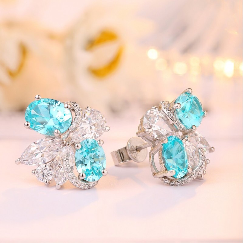 Ruif Jewlery Classic Design S925 Silver 6.5ct Lab Grown Paraiba Sapphire Earrings Gemstone Jewelry