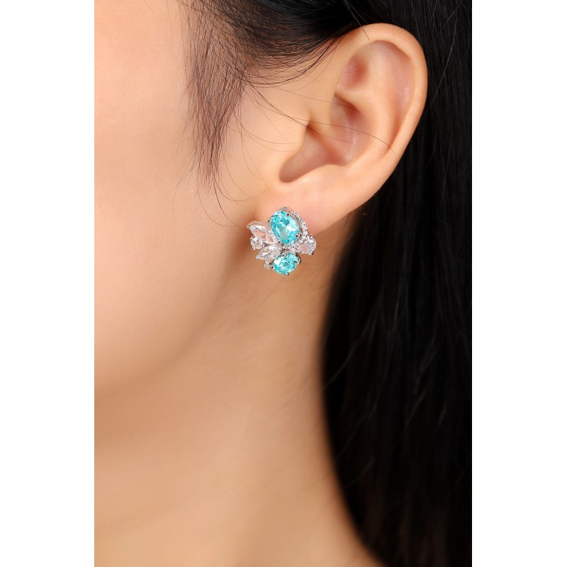 Ruif Jewlery Classic Design S925 Silver 6.5ct Lab Grown Paraiba Sapphire Earrings Gemstone Jewelry