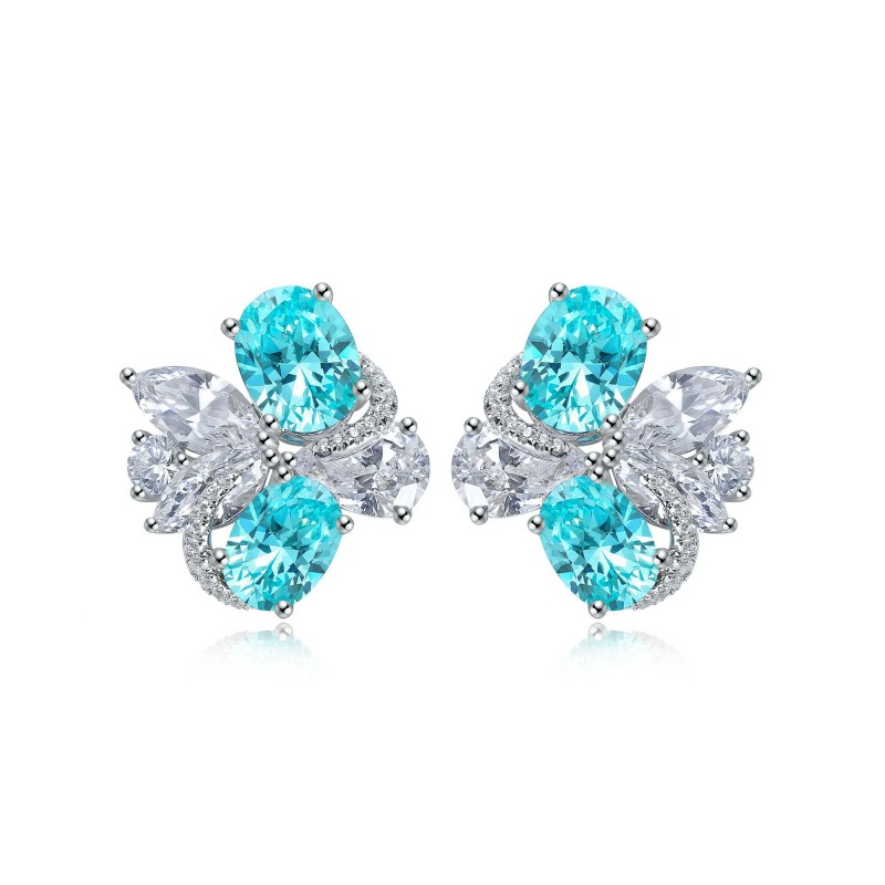 Ruif Jewlery Classic Design S925 Silver 6.5ct Lab Grown Paraiba Sapphire Earrings Gemstone Jewelry