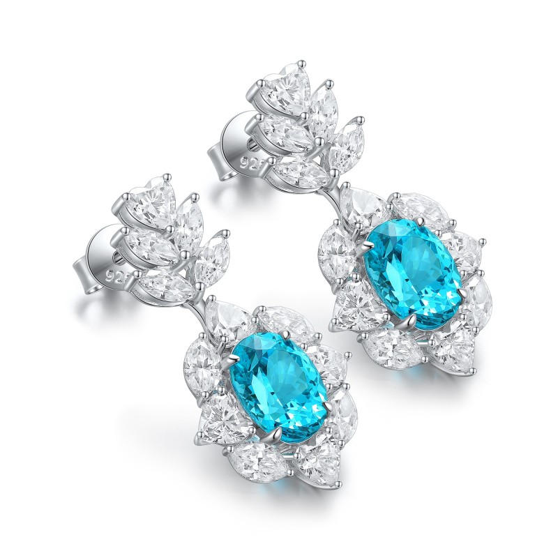 Ruif Jewelry Classic Design S925 Silver 6.47ct Lab Grown Paraiba Sapphire Earrings Gemstone Jewelry