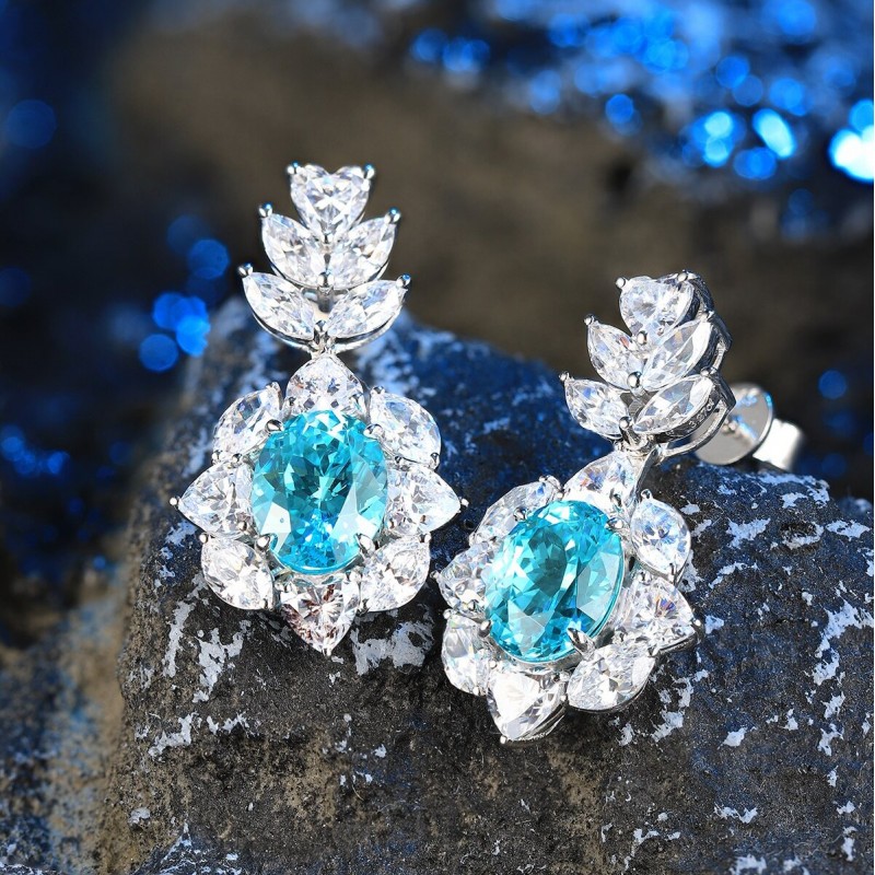 Ruif Jewelry Classic Design S925 Silver 6.47ct Lab Grown Paraiba Sapphire Earrings Gemstone Jewelry