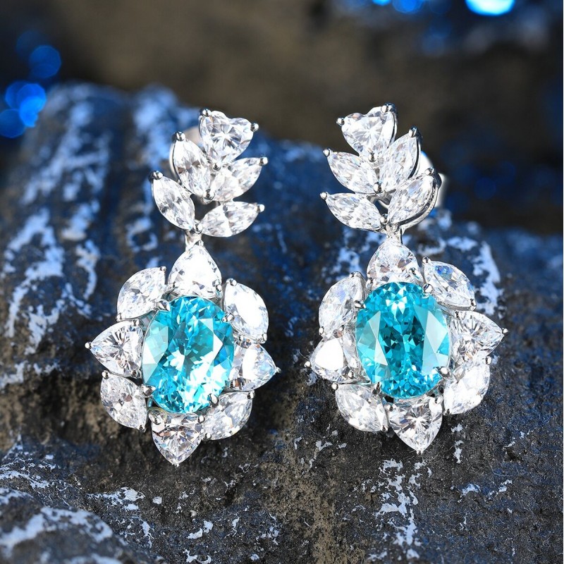 Ruif Jewelry Classic Design S925 Silver 6.47ct Lab Grown Paraiba Sapphire Earrings Gemstone Jewelry