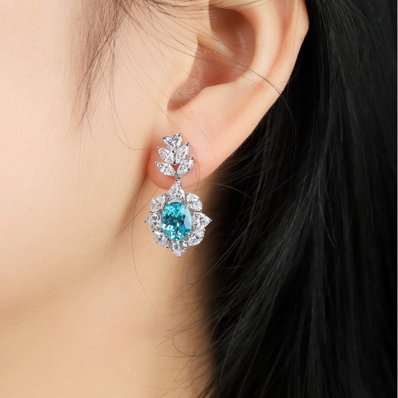 Ruif Jewelry Classic Design S925 Silver 6.47ct Lab Grown Paraiba Sapphire Earrings Gemstone Jewelry