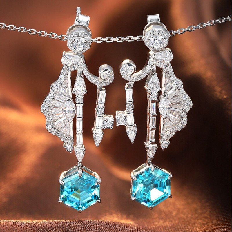 Ruif Jewelry Classic Design S925 Silver 6.67ct Lab Grown Paraiba Sapphire Earrings Gemstone Jewelry