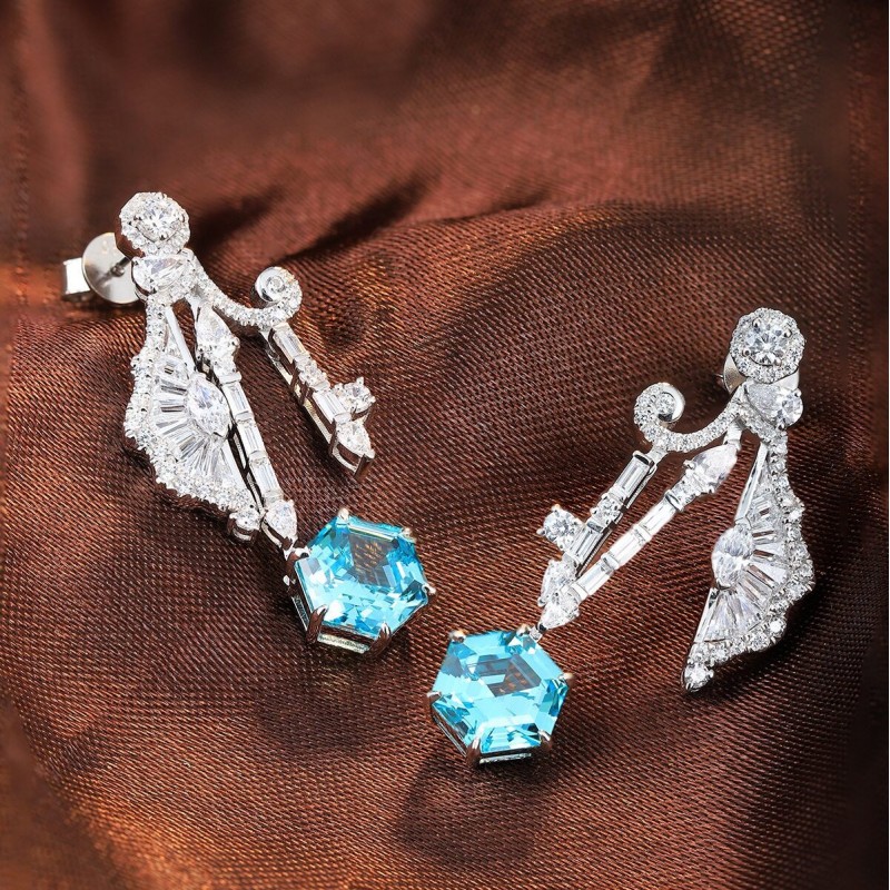 Ruif Jewelry Classic Design S925 Silver 6.67ct Lab Grown Paraiba Sapphire Earrings Gemstone Jewelry