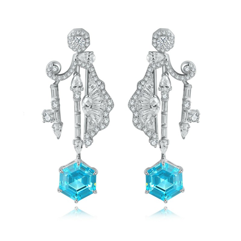 Ruif Jewelry Classic Design S925 Silver 6.67ct Lab Grown Paraiba Sapphire Earrings Gemstone Jewelry