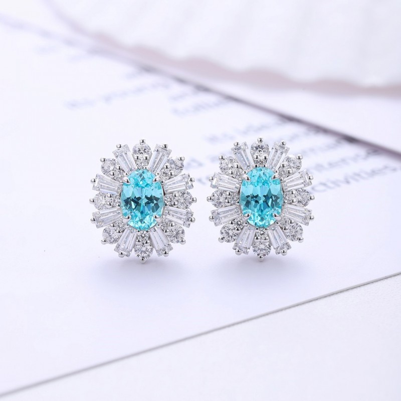 Ruif Jewelry Classic Design S925 Silver 2.69ct Lab Grown Paraiba Sapphire Earrings Gemstone Jewelry