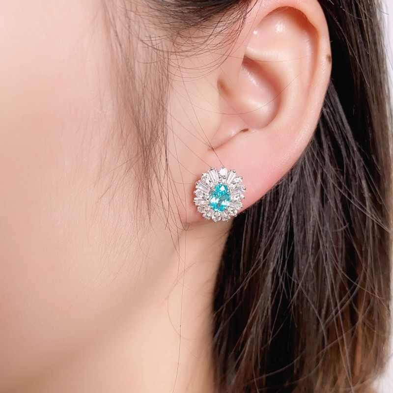 Ruif Jewelry Classic Design S925 Silver 2.69ct Lab Grown Paraiba Sapphire Earrings Gemstone Jewelry