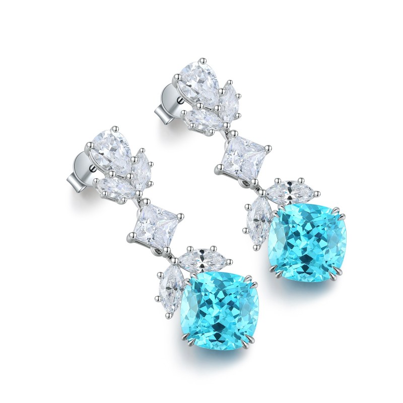 Ruif Jewelry Classic Design S925 Silver 11.18ct Lab Grown Paraiba Sapphire Earrings Gemstone Jewelry