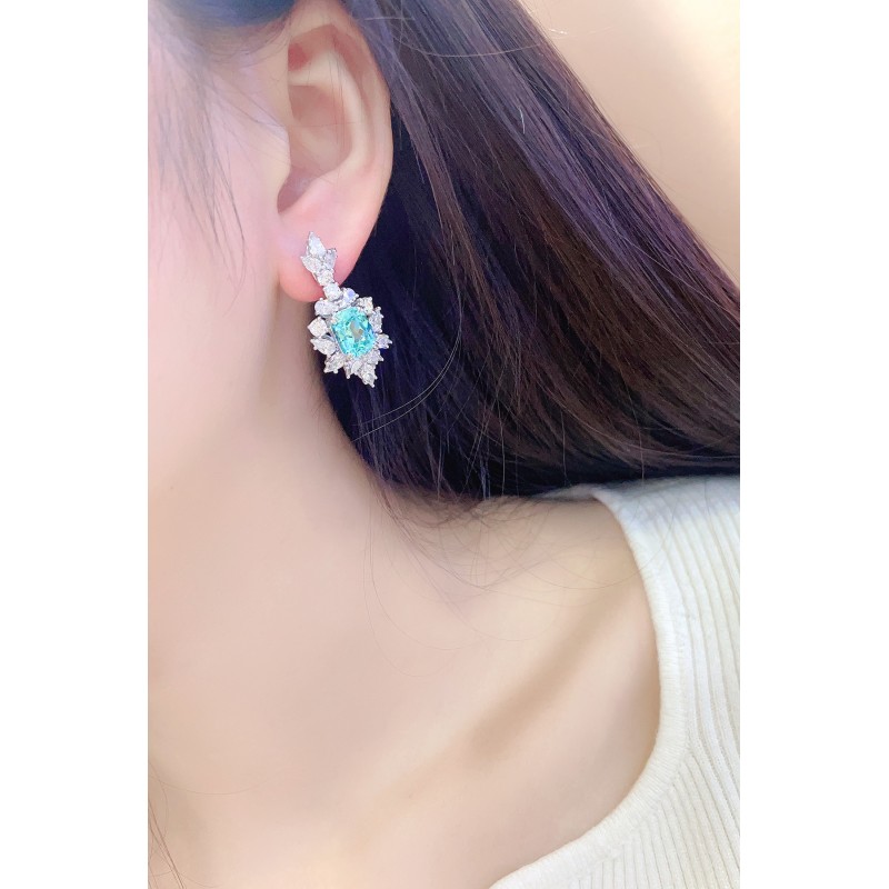 Ruif Jewelry Classic Design S925 Silver 10.154ct Lab Grown Paraiba Sapphire Earrings Gemstone Jewelry