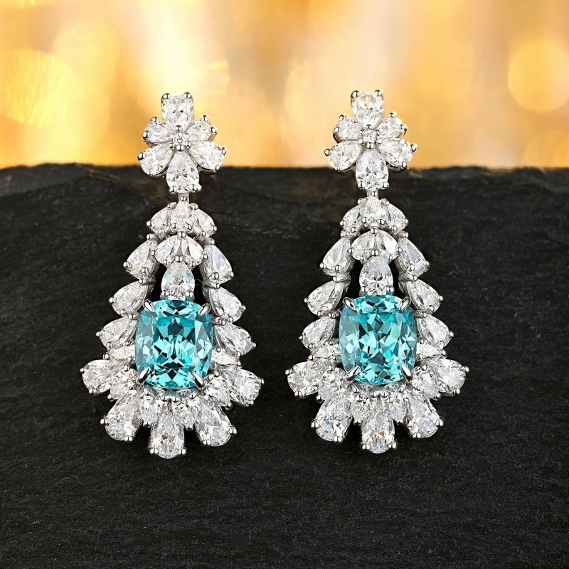 Ruif Jewelry Classic Design S925 Silver 6.628ct Lab Grown Paraiba Sapphire Earrings Gemstone Jewelry