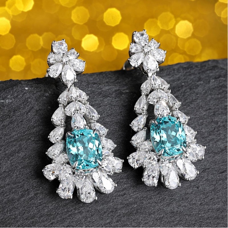 Ruif Jewelry Classic Design S925 Silver 6.628ct Lab Grown Paraiba Sapphire Earrings Gemstone Jewelry