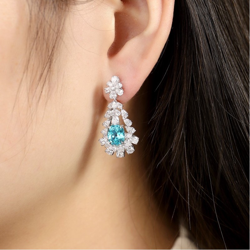 Ruif Jewelry Classic Design S925 Silver 6.628ct Lab Grown Paraiba Sapphire Earrings Gemstone Jewelry