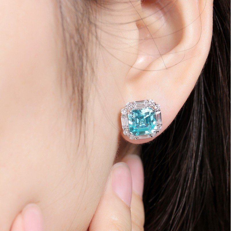 Ruif Jewelry Classic Design S925 Silver 9.18ct Lab Grown Paraiba Sapphire Earrings Gemstone Jewelry