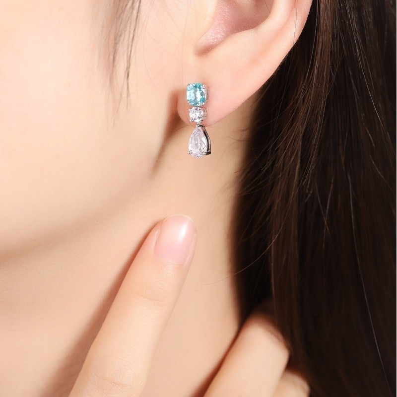 Ruif Jewelry Classic Design S925 Silver 2.51ct Lab Grown Paraiba Sapphire Earrings Gemstone Jewelry