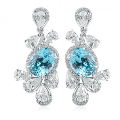 Ruif Jewelry Classic Design S925 Silver 6.85ct Lab Grown Paraiba Sapphire Earrings Gemstone Jewelry