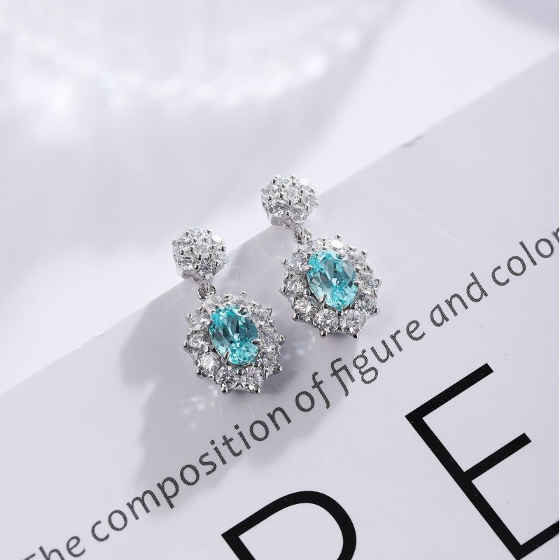 Ruif Jewelry Classic Design S925 Silver 2.658ct Lab Grown Paraiba Sapphire Earrings Gemstone Jewelry