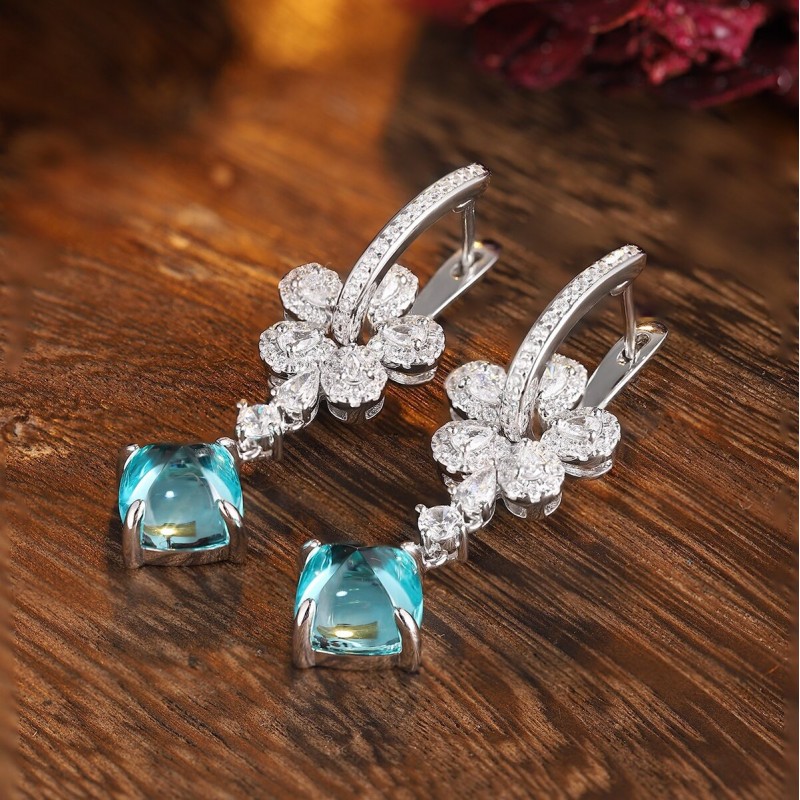 Ruif Jewelry Classic Design S925 Silver 11.48ct Lab Grown Paraiba Sapphire Earrings Gemstone Jewelry