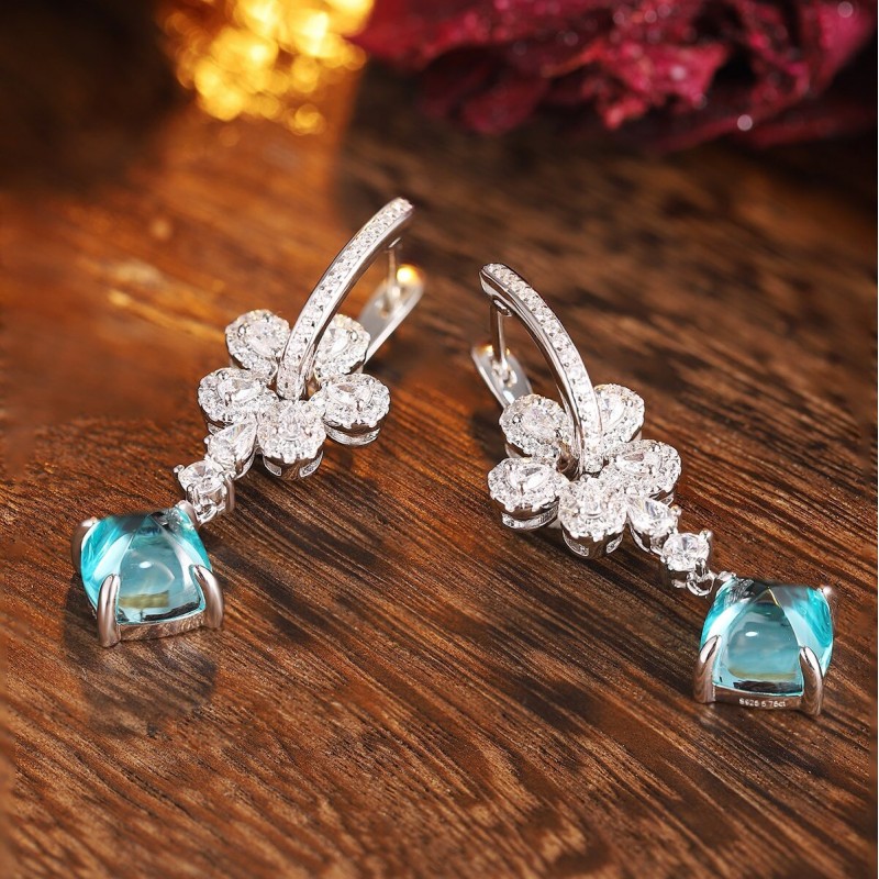 Ruif Jewelry Classic Design S925 Silver 11.48ct Lab Grown Paraiba Sapphire Earrings Gemstone Jewelry