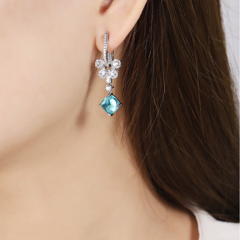 Ruif Jewelry Classic Design S925 Silver 11.48ct Lab Grown Paraiba Sapphire Earrings Gemstone Jewelry