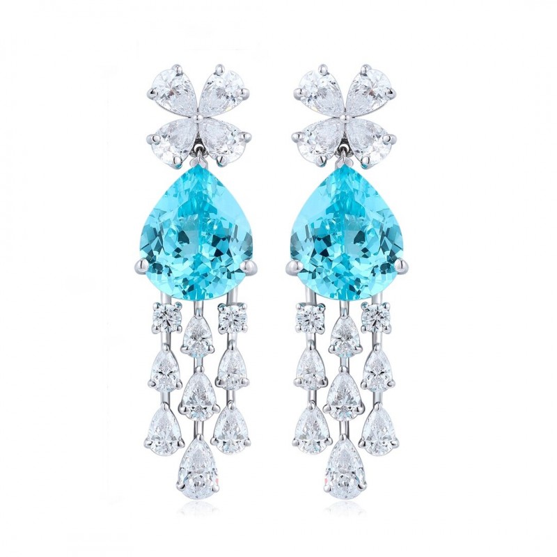 Ruif Jewelry Classic Design S925 Silver 15.16ct Lab Grown Paraiba Sapphire Earrings Gemstone Jewelry