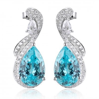 Ruif Jewelry Classic Design S925 Silver 10.6ct Lab Grown Paraiba Sapphire Earrings Gemstone Jewelry