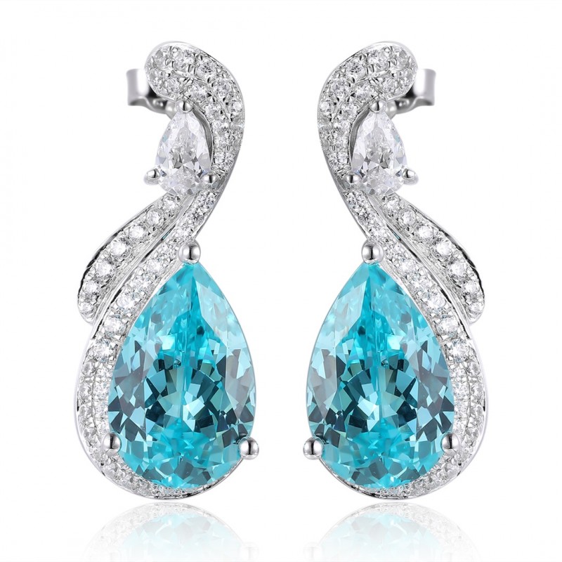 Ruif Jewelry Classic Design S925 Silver 10.6ct Lab Grown Paraiba Sapphire Earrings Gemstone Jewelry