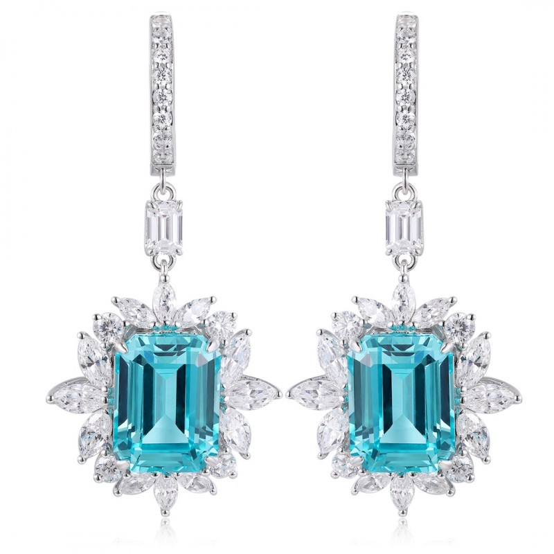 Ruif Jewelry Classic Design S925 Silver 18.27ct Lab Grown Paraiba Sapphire Earrings Gemstone Jewelry