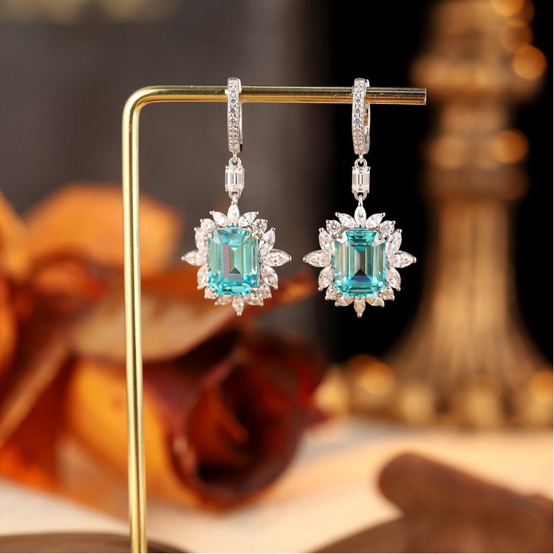 Ruif Jewelry Classic Design S925 Silver 18.27ct Lab Grown Paraiba Sapphire Earrings Gemstone Jewelry