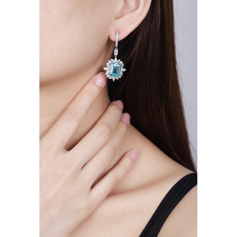 Ruif Jewelry Classic Design S925 Silver 18.27ct Lab Grown Paraiba Sapphire Earrings Gemstone Jewelry