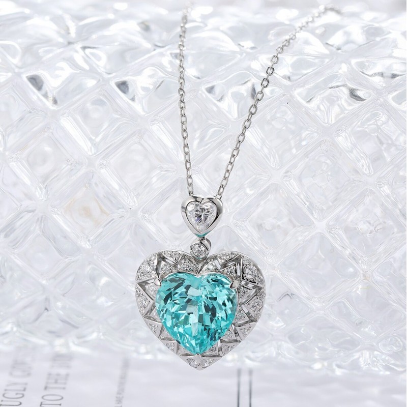 Ruif Jewelry Classic Design S925 Silver 8.488ct Lab Grown Paraiba Sapphire Pendant Necklace Gemstone Jewelry