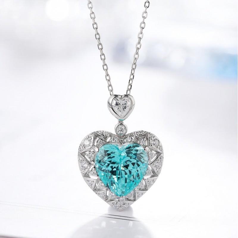 Ruif Jewelry Classic Design S925 Silver 8.488ct Lab Grown Paraiba Sapphire Pendant Necklace Gemstone Jewelry