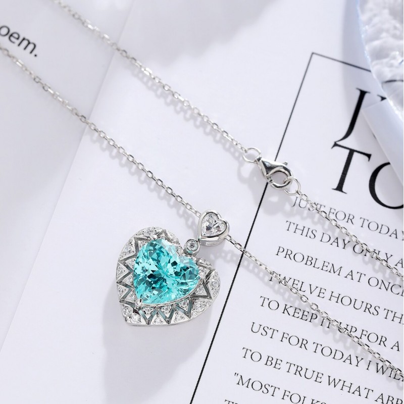 Ruif Jewelry Classic Design S925 Silver 8.488ct Lab Grown Paraiba Sapphire Pendant Necklace Gemstone Jewelry