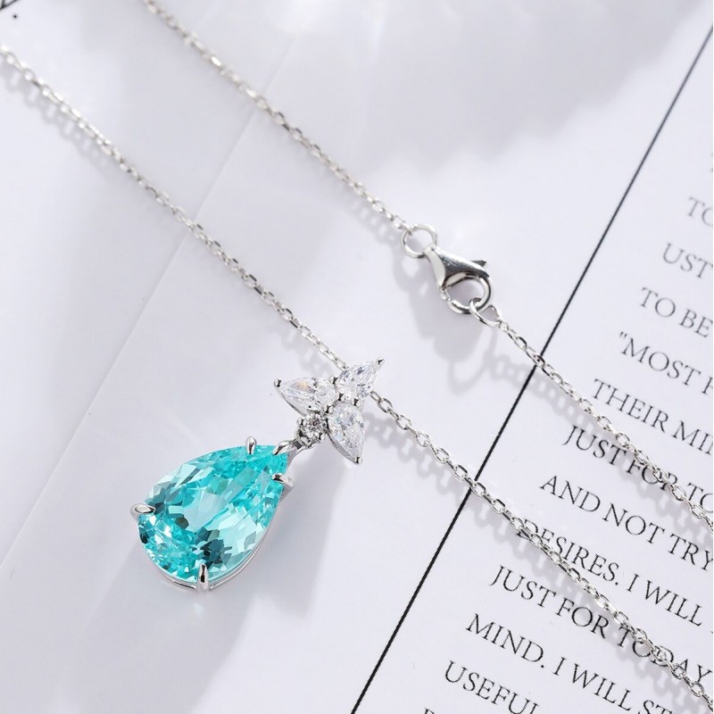 Ruif Jewelry Classic Design S925 Silver 9.528ct Lab Grown Paraiba Sapphire Pendant Necklace Gemstone Jewelry