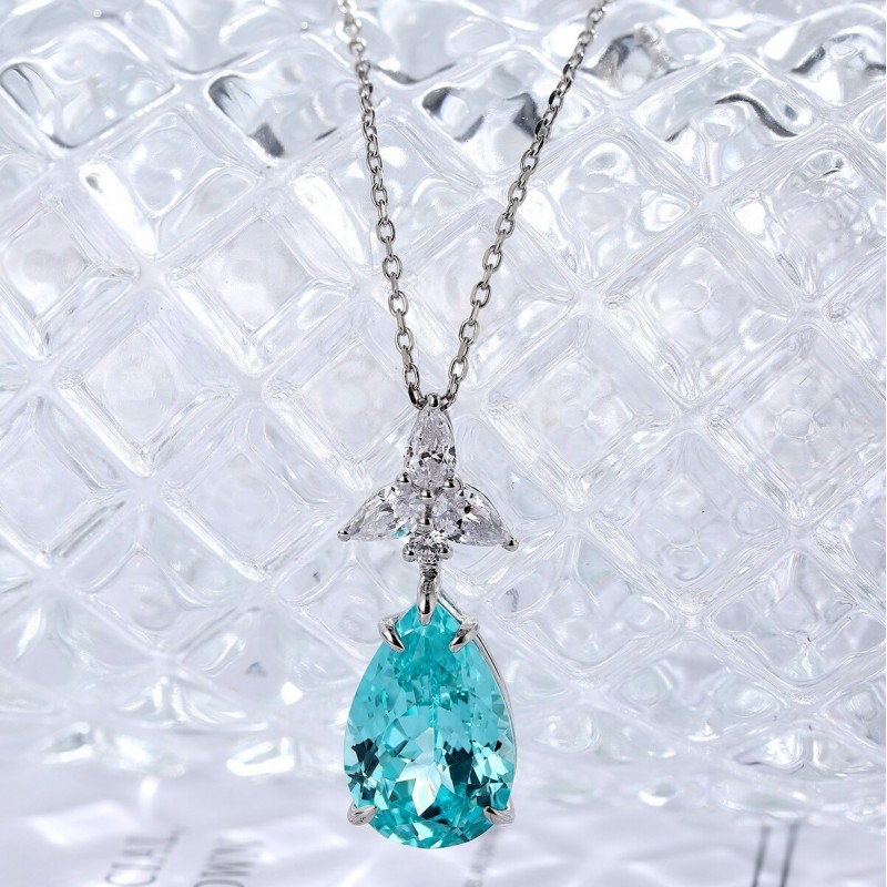 Ruif Jewelry Classic Design S925 Silver 9.528ct Lab Grown Paraiba Sapphire Pendant Necklace Gemstone Jewelry