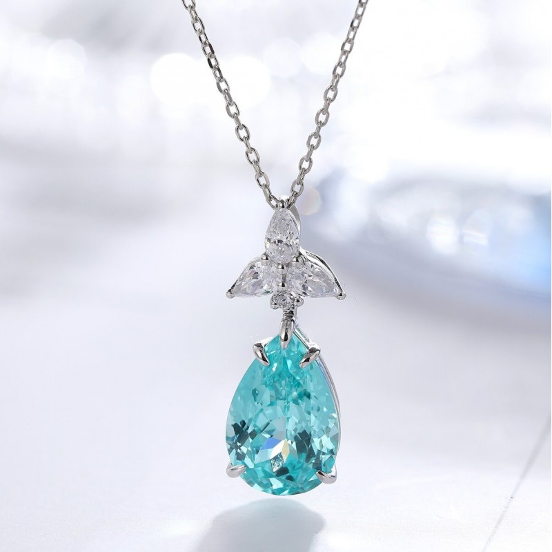 Ruif Jewelry Classic Design S925 Silver 9.528ct Lab Grown Paraiba Sapphire Pendant Necklace Gemstone Jewelry