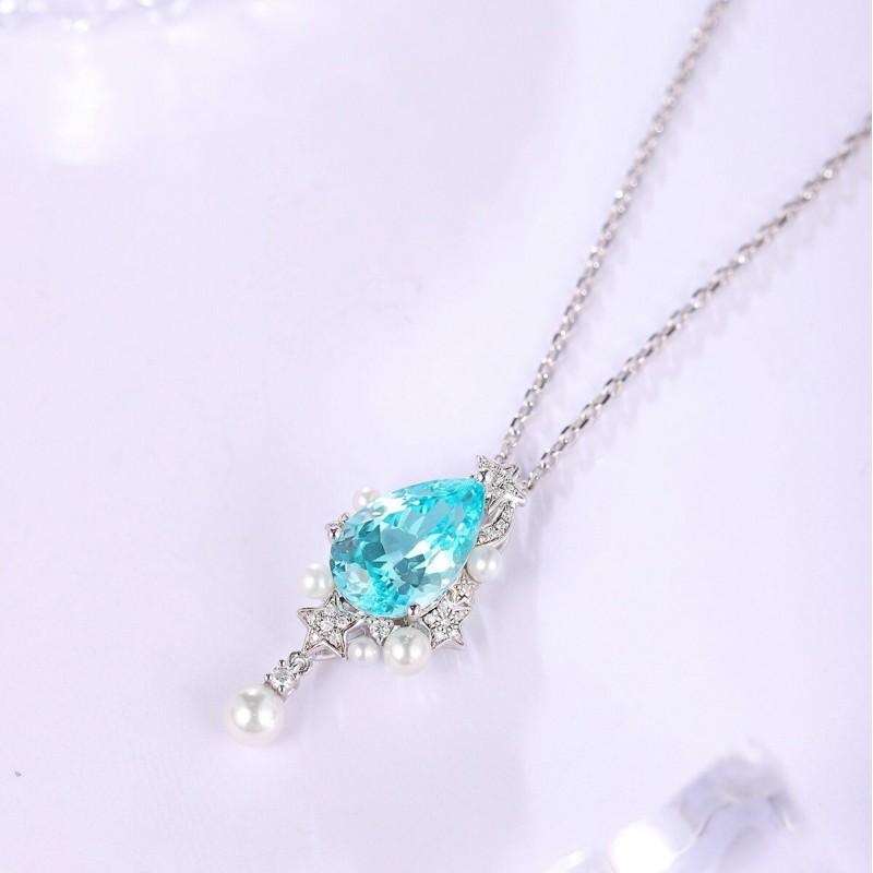 Ruif Jewelry Classic Design S925 Silver 5.03ct Lab Grown Paraiba Sapphire Pendant Necklace Gemstone Jewelry