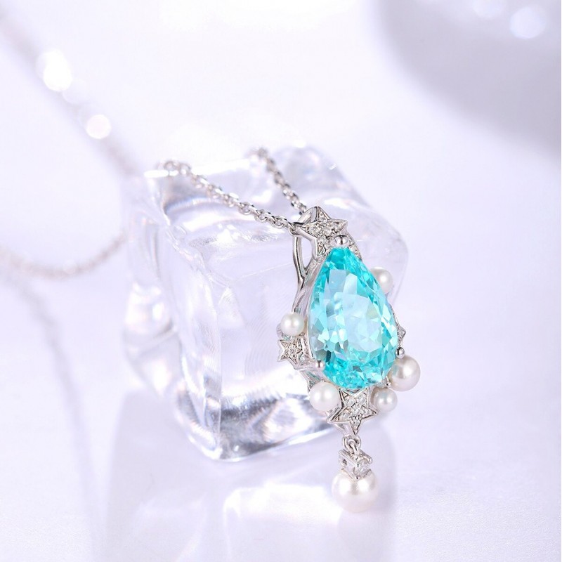 Ruif Jewelry Classic Design S925 Silver 5.03ct Lab Grown Paraiba Sapphire Pendant Necklace Gemstone Jewelry